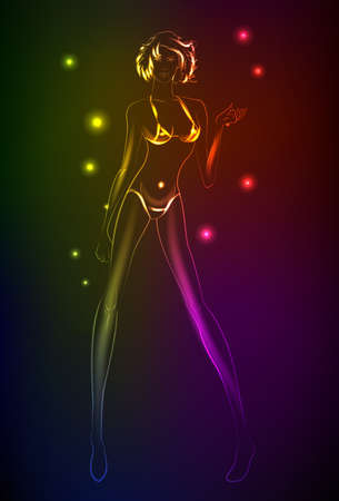 Hand-drawn fashion model from a neon. A light girl'sのイラスト素材