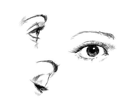 Hand drawing eyes on a white background. Vector illustrationのイラスト素材
