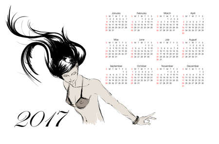 Calendar 2017. Sketch. Fashion model.のイラスト素材