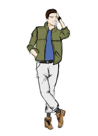 Sketch. Handsome stylish man showcasing street fashionのイラスト素材