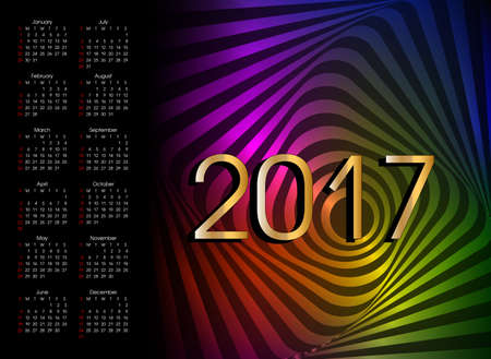 Calendar 2017 of wavy rotation movement. Neon vector art.のイラスト素材
