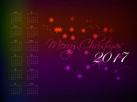 Calendar 2017. Bright neon glowing background with snowflakes.のイラスト素材