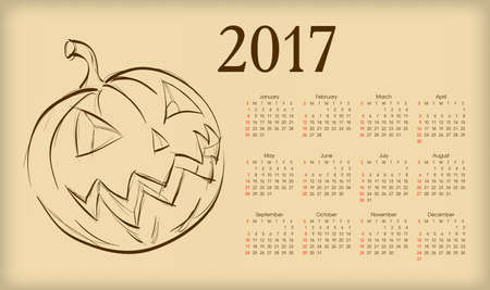 Calendar 2017. Halloween pumpkin. Sketch.のイラスト素材