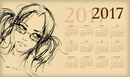 Calendar 2017. Beautiful girl's face.のイラスト素材