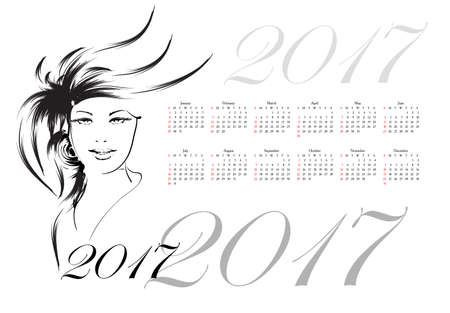 Calendar 2017. Beautiful girl's face.のイラスト素材