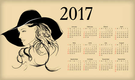 Calendar 2017. Beautiful girl's face.のイラスト素材