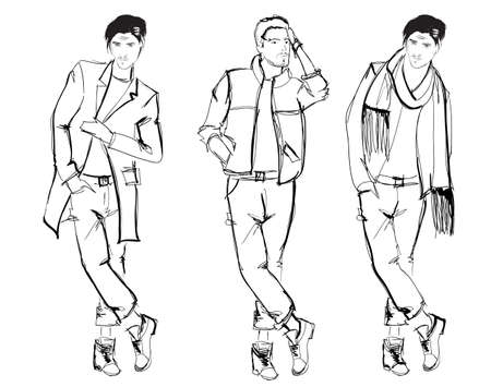 Sketch. Handsome stylish man showcasing street fashionのイラスト素材