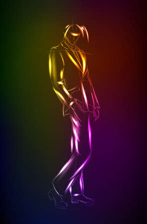 Hand-drawn fashion model from a neon. A light manのイラスト素材