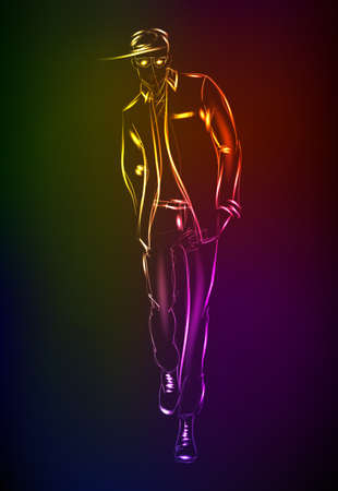 Hand-drawn fashion model from a neon. A light manのイラスト素材