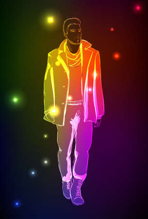 Hand-drawn fashion model from a neon. A light manのイラスト素材