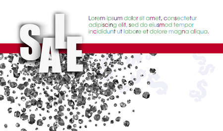 White sale sign over of falling crystals background. Vector holiday illustrationのイラスト素材