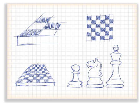 stick set of chess elements for design, on a checkered backgroundのイラスト素材