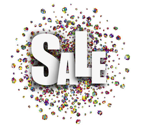 White sale sign over of falling crystals background. Vector holiday illustrationのイラスト素材