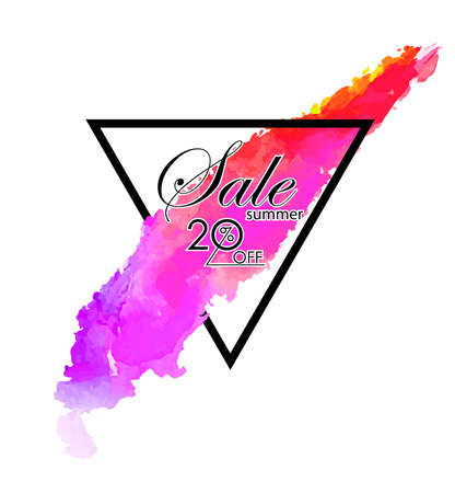 Season summer sale 20% off sign over grunge brush art paint abstract texture background design acrylic stroke poster vector illustration.のイラスト素材