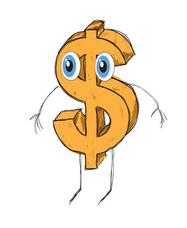 Sketch. Character dollar sign with hands and feet on a white backgroundのイラスト素材
