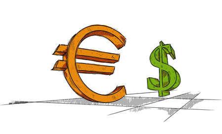 Sketch. Confrontation of the dollar and the euroのイラスト素材