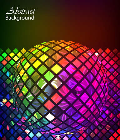 Abstract background. Multicolored mosaic sphere with floral elements.のイラスト素材