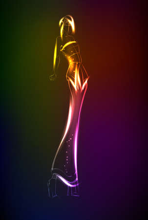 Hand-drawn fashion model from a neon. A light girl'sのイラスト素材