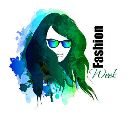 Vector Sketch. Beauty girl face on a watercolor backgroundのイラスト素材