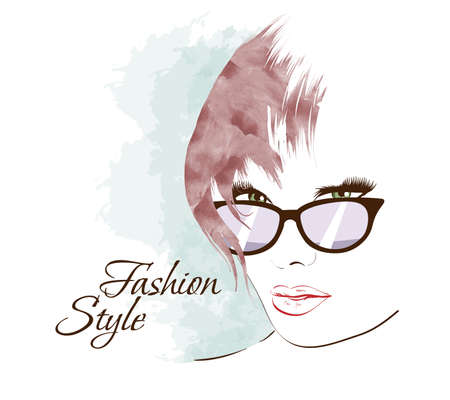 Vector Sketch. Beauty girl face on a watercolor backgroundのイラスト素材