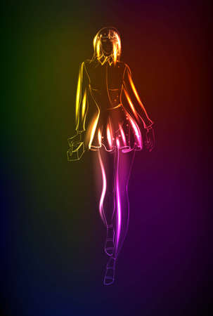 Hand-drawn fashion model from a neon. A light girl'sのイラスト素材