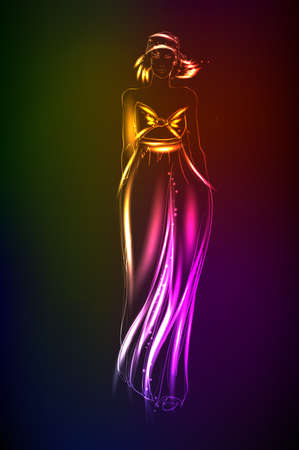 Hand-drawn fashion model from a neon. A light girl'sのイラスト素材