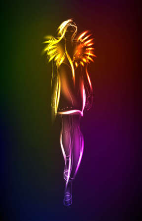Hand-drawn fashion model from a neon. A light girl'sのイラスト素材