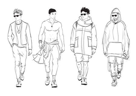 Sketch. Handsome stylish man showcasing street fashionのイラスト素材