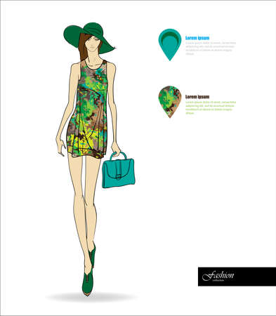 Sketch. Fashion Girls on a white backgroundのイラスト素材