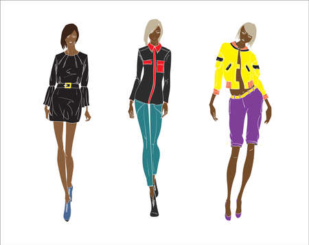 Fashion girls on a white background.のイラスト素材