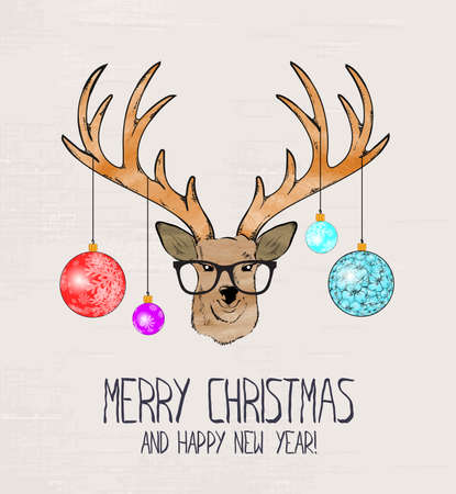 Christmas deer. Merry Christmas and Happy New year.のイラスト素材