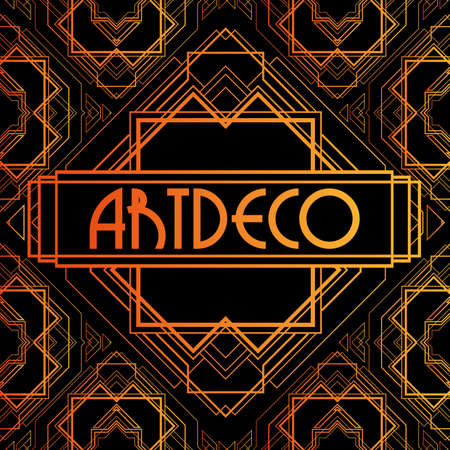 Golden abstract geometric background. Art deco style, trendy vintage design element. Gold grill on a black background. Beautiful artdeco template with parallel lines with gold gradient.のイラスト素材