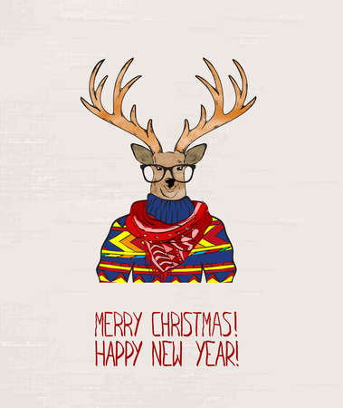 Christmas deer. Merry Christmas and Happy New year.のイラスト素材