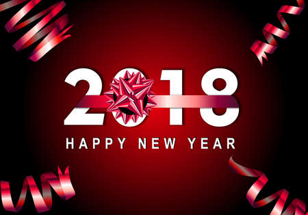 Vector 2018. Happy New Year background with red gift bowのイラスト素材