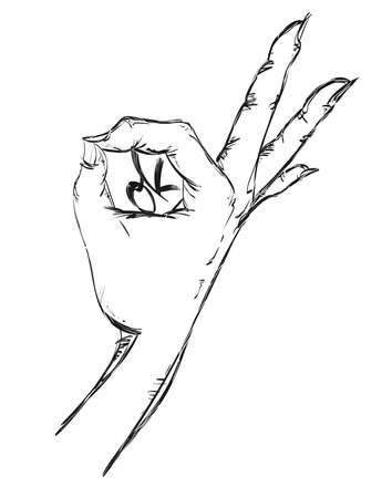 Human hand, showing OK sight, fingers showing symbol of a great state.のイラスト素材
