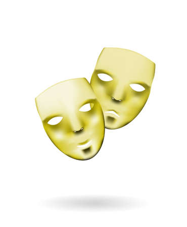 Gold theatrical masks. Comedy and tragedy, Shiny masks isolated on white background.のイラスト素材
