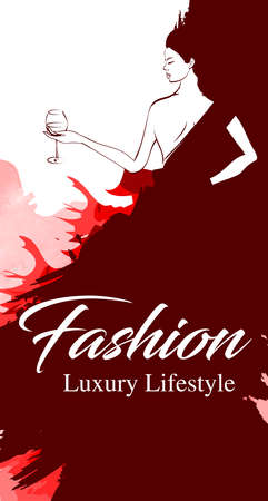 Fashion girl. Luxury lifestyle. Vector illustration. Fashion woman model in evening dress.のイラスト素材