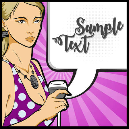 Woman drinking red wine. Sexy woman with glass of wine. Pop art retro vector illustration.のイラスト素材