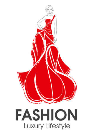 Fashion girl. Luxury lifestyle. Vector illustration. Fashion woman model in evening dressのイラスト素材