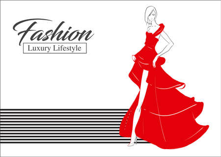 Fashion girl. Luxury lifestyle. Vector illustration. Fashion woman model in evening dressのイラスト素材