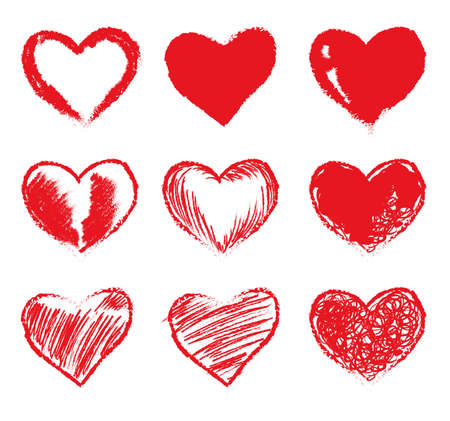 Set of red grunge hearts. Vector heart shapesのイラスト素材