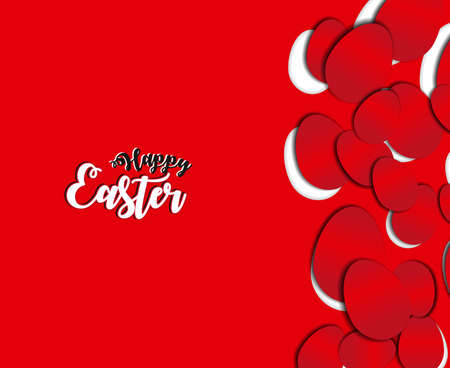 Background of Easter eggs cut in paper. Easter illustration in red colorsのイラスト素材