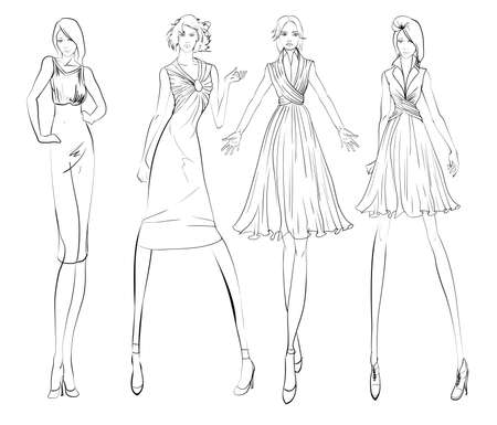 SKETCH. fashion girl. Hand-drawn fashion model. Vector illustration.のイラスト素材