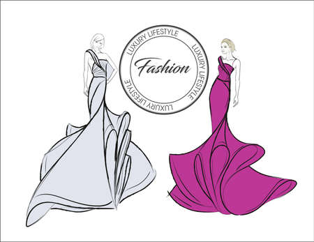 Stylish fashion models, pretty young girls. Fashion girls sketch.のイラスト素材