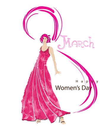 Happy Women's Day greeting card or background with happy fashion women on a white background.のイラスト素材