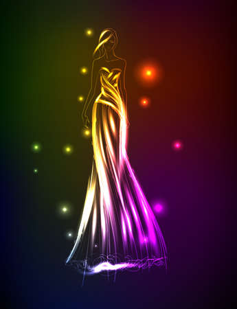 Neon theme Hand-drawn fashion model. Fashion vector illustration.のイラスト素材