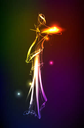 Neon theme Hand-drawn fashion model. Fashion vector illustration.のイラスト素材