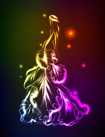 Hand drawn fashion model from a neon light girl's Fashion illustration.のイラスト素材