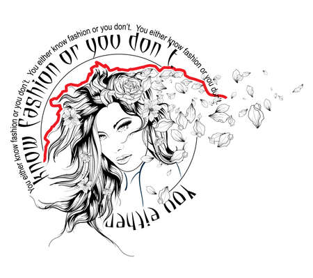 You either know the fashion or you don't. Live fast, die young. Fashion girl face. Illustration of fashion with a quote.のイラスト素材