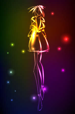 Hand-drawn fashion model from a neon.のイラスト素材
